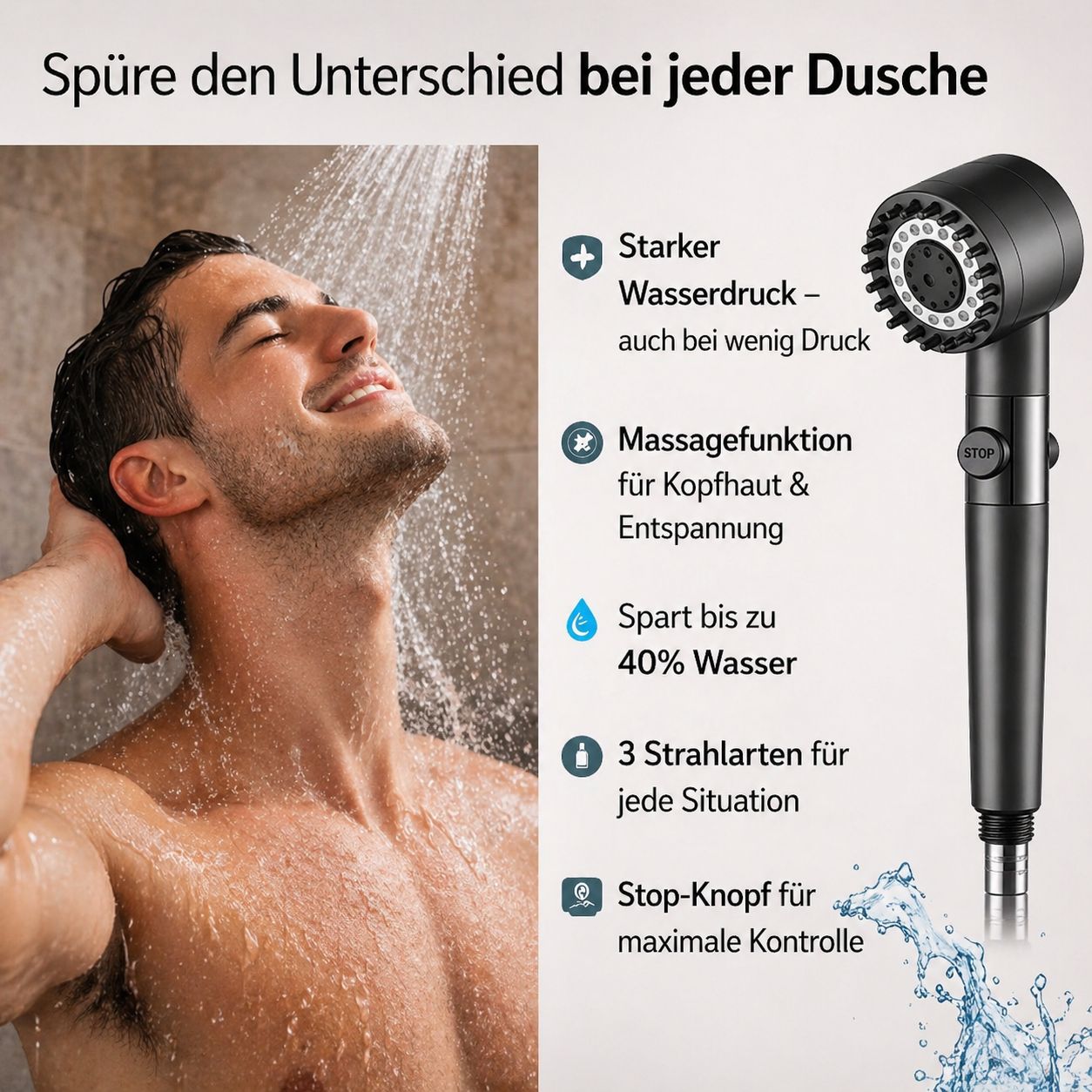 AquaStream Pro™ Hochdruck Duschkopf